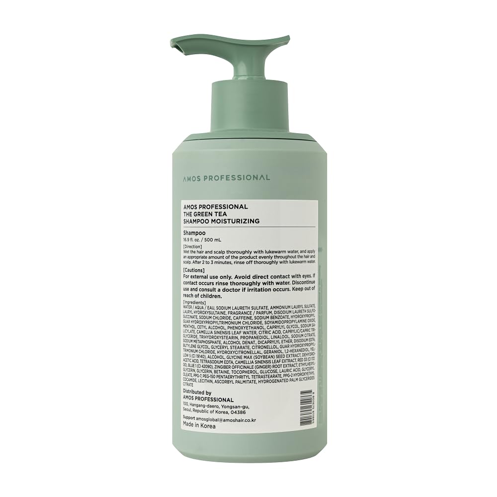 AMOS PROFESSIONAL Green Tea Shampoo dry scalp sensation, moisturization and cooling relief.