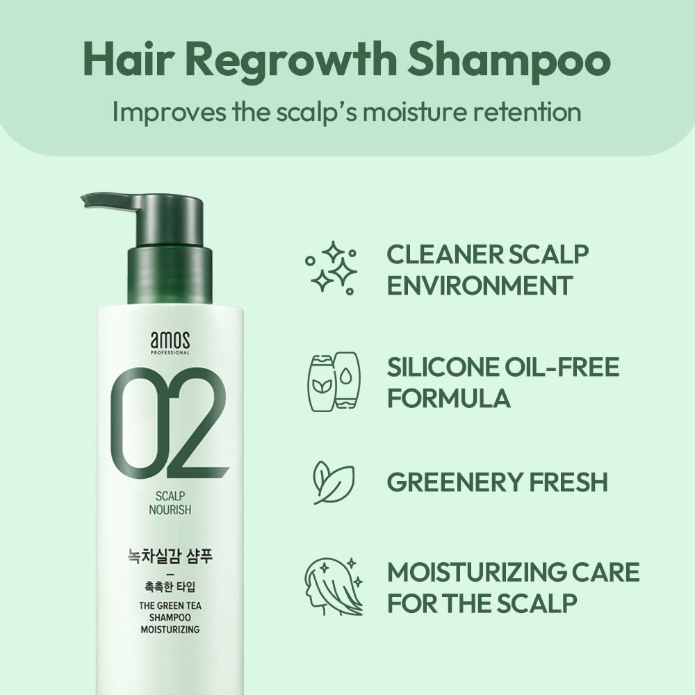 AMOS PROFESSIONAL Green Tea Shampoo mint finish delivers a cooling, refreshing sensation during wash.