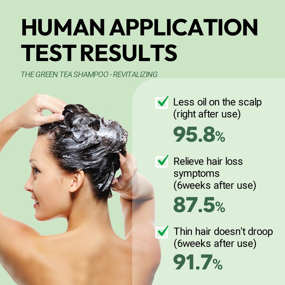 AMOS PROFESSIONAL Green Tea Shampoo showcases white leaf green tea for moisture and strength.