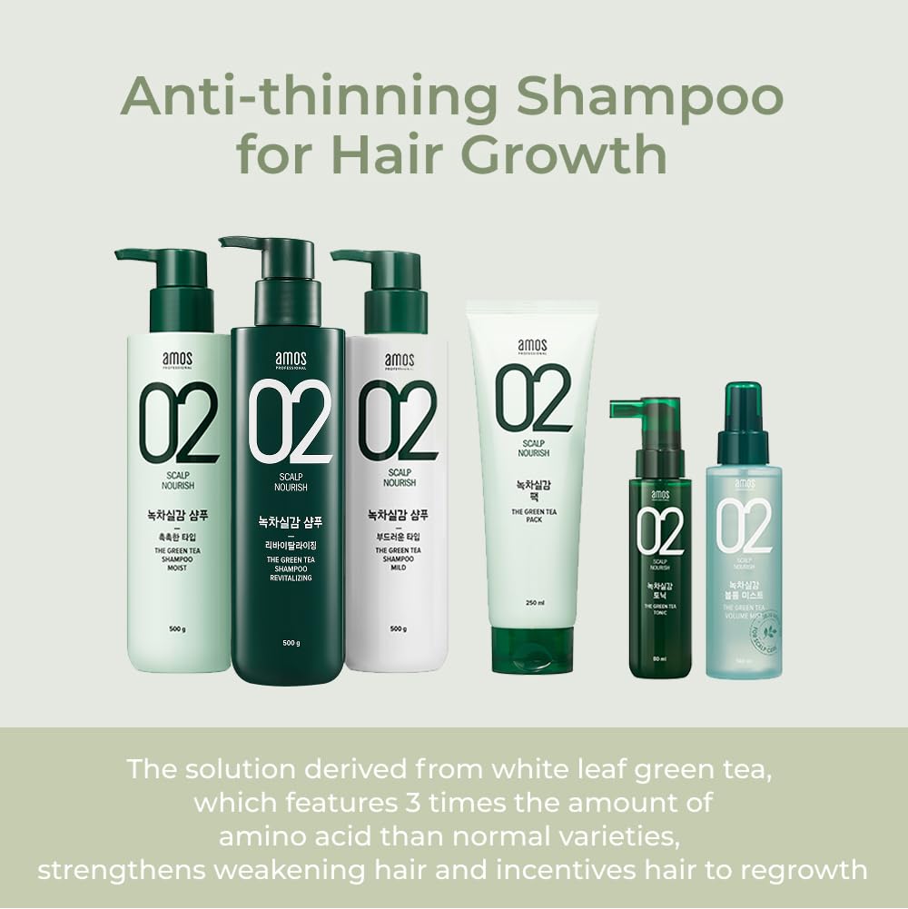 Applying AMOS PROFESSIONAL mask from roots to tips on healthy-looking hair.