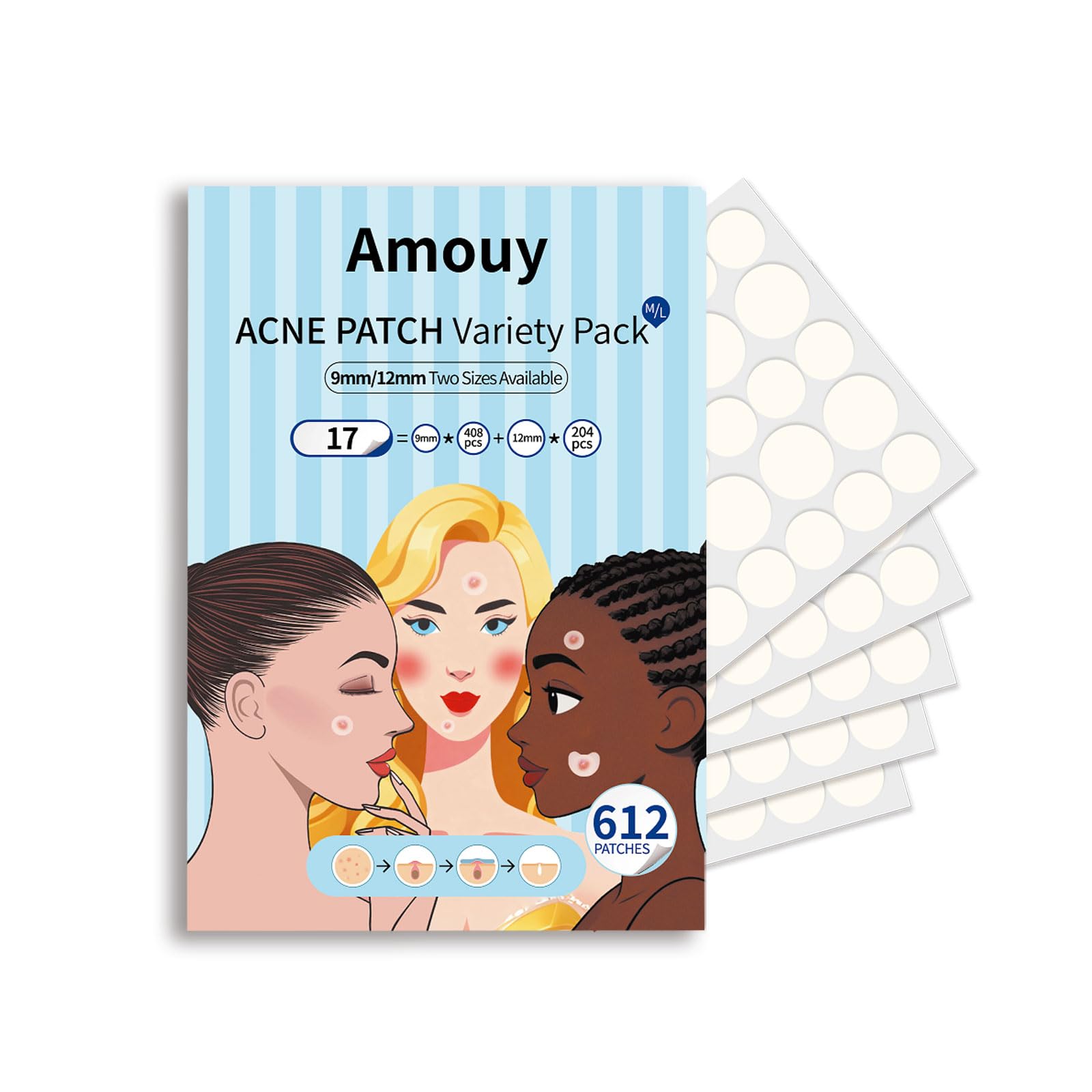 Amouy acne patch closeup in 9mm size for precise spot coverage