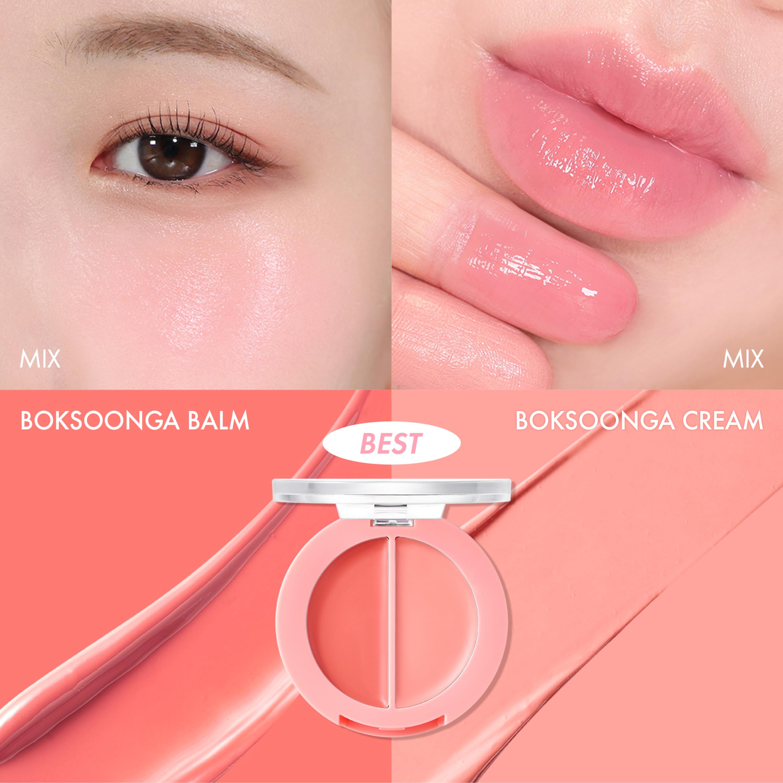 Amuse SEOUL Boksoonga Balm dual-texture swatch illustrating cream and balm layering.