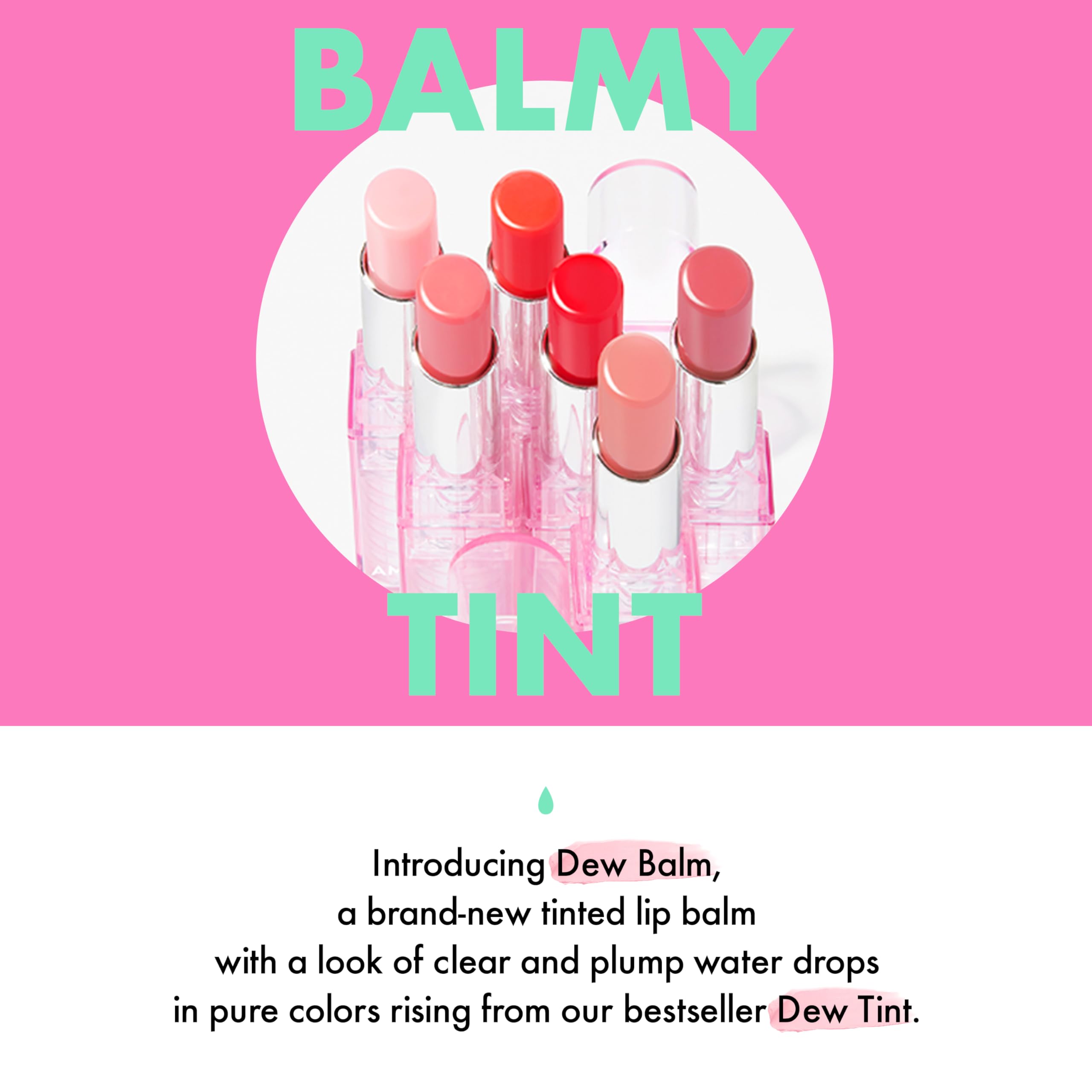 Amuse Seoul Dew Balm 01 Ballerina bottle close-up highlights plant oil formula.