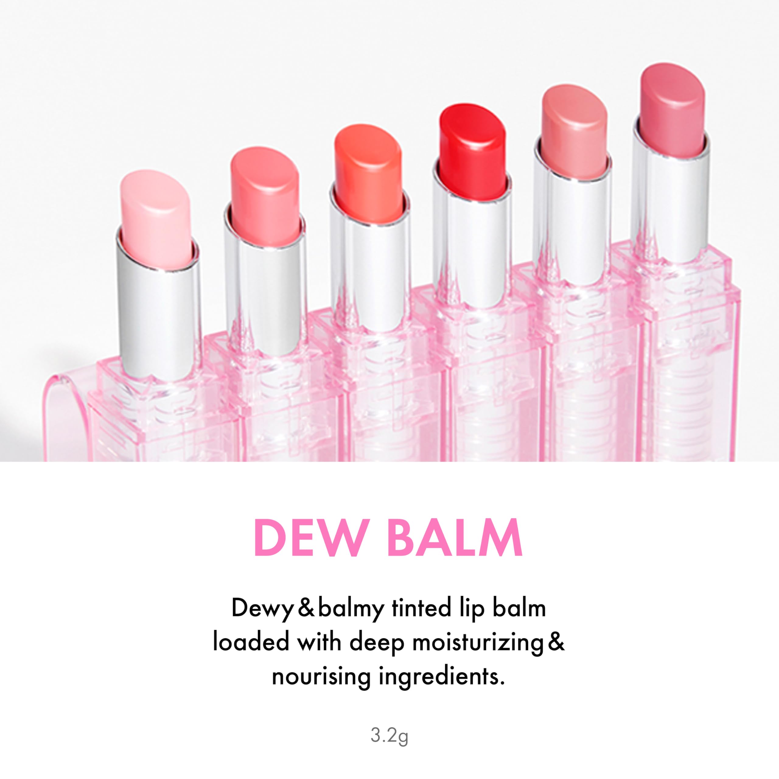 Amuse Seoul Dew Balm 01 Ballerina lip-swatches reveal a sheer dew-kissed tint.