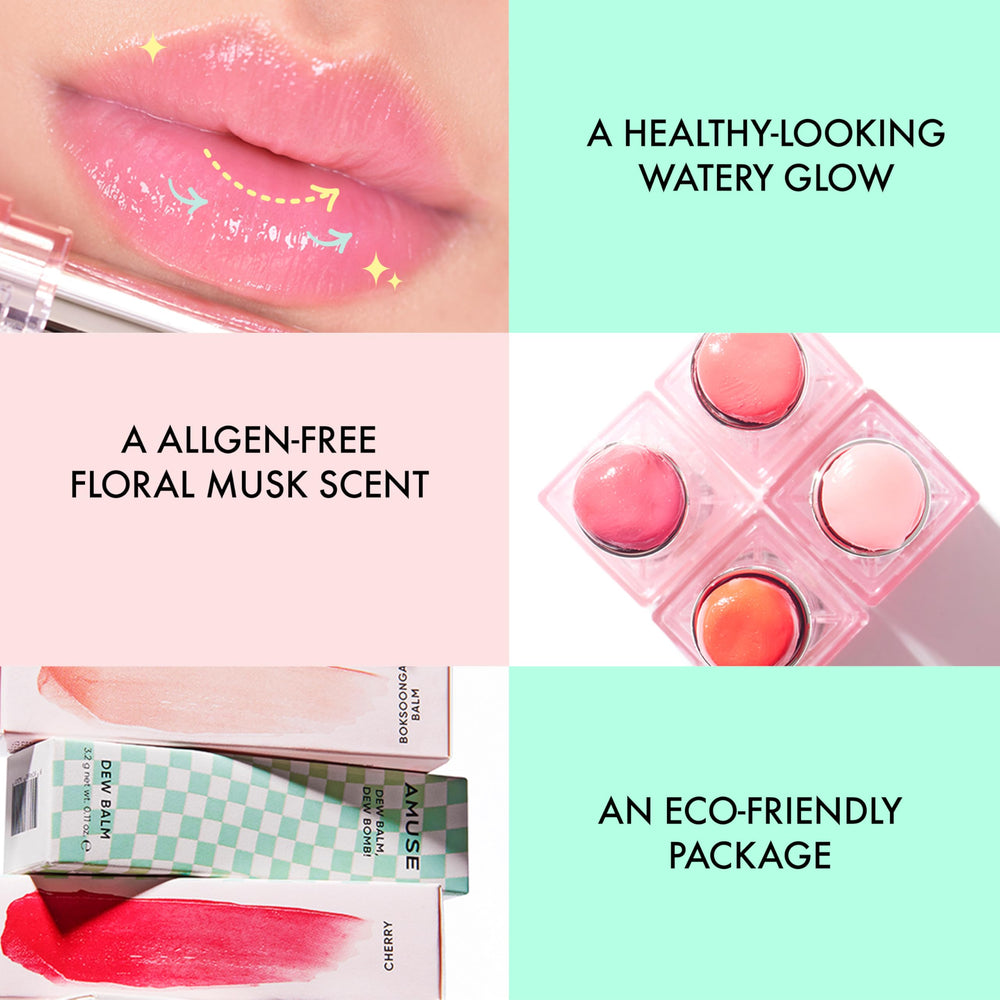 Amuse Seoul Dew Balm 01 Ballerina on lips shows natural glow.