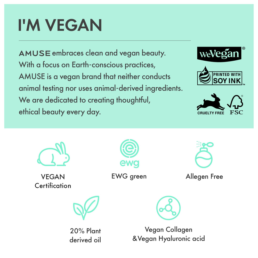 Amuse Seoul Dew Balm 01 Ballerina vegan label indicates cruelty-free care.