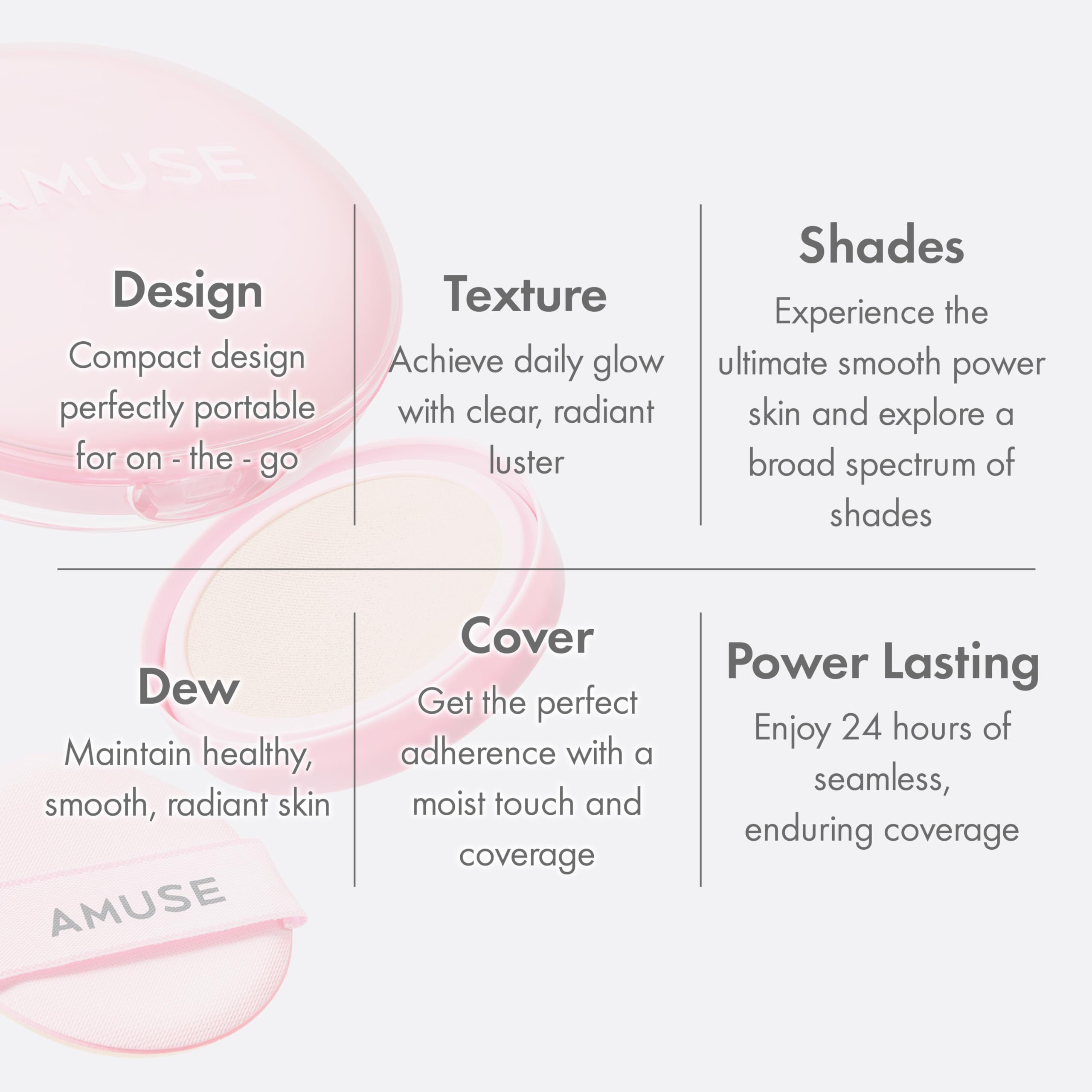 Amuse Seoul Dew Power Cushion application demo demonstrates even coverage.