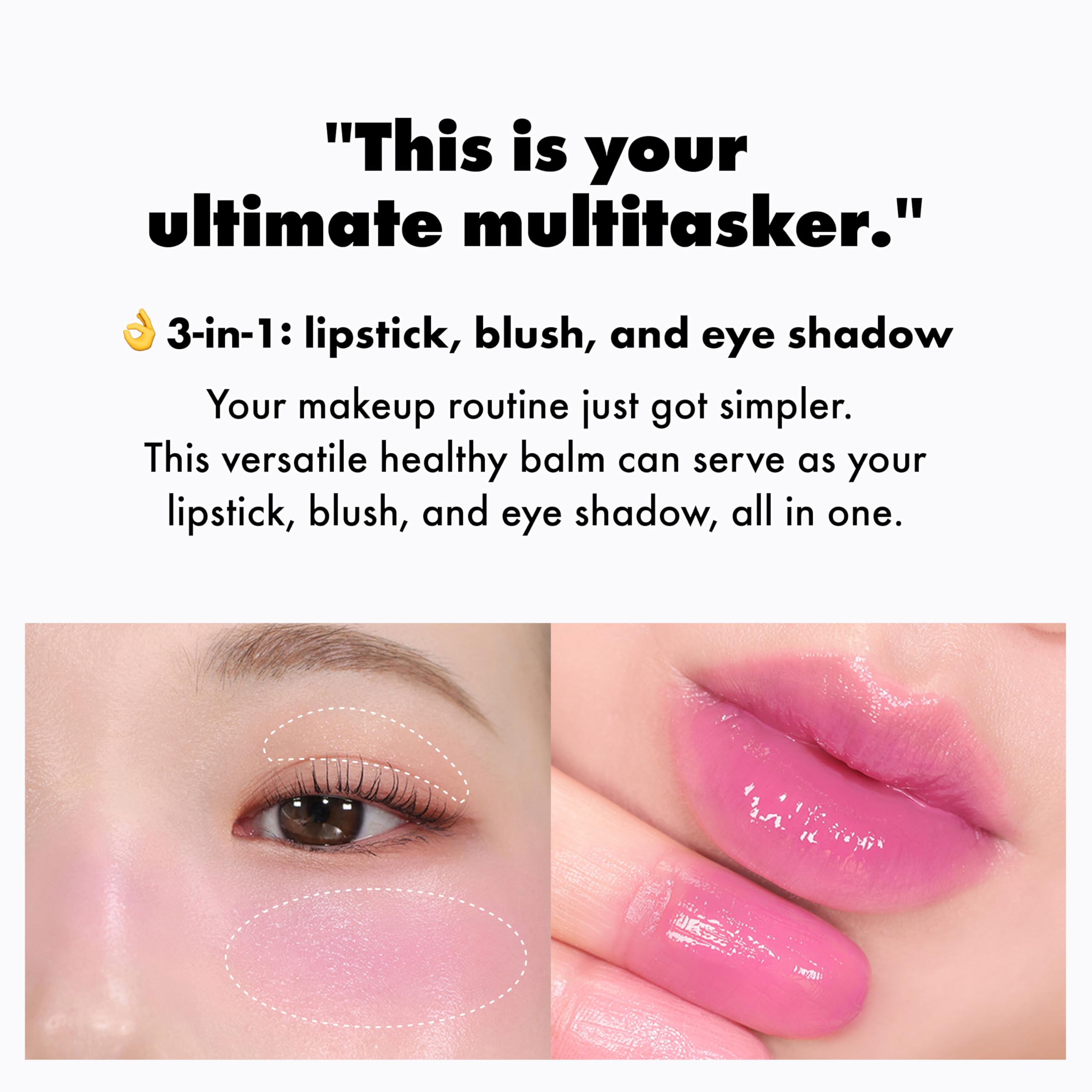 Amuse SEOUL Grapе Balm lip application displaying dewy finish