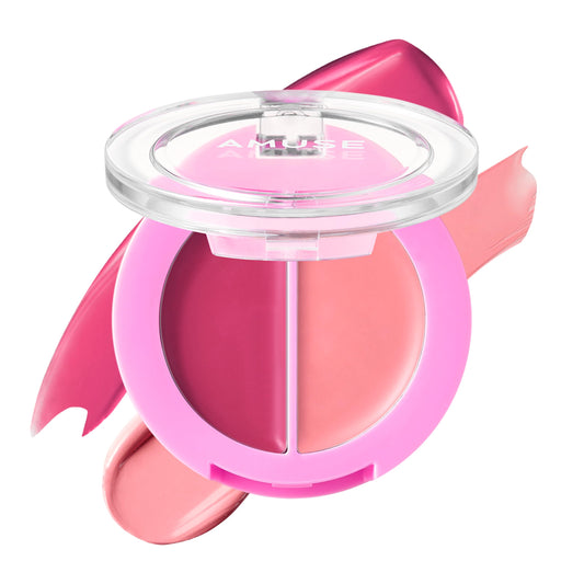 Amuse SEOUL Grapе Balm tube closeup with glossy lip color