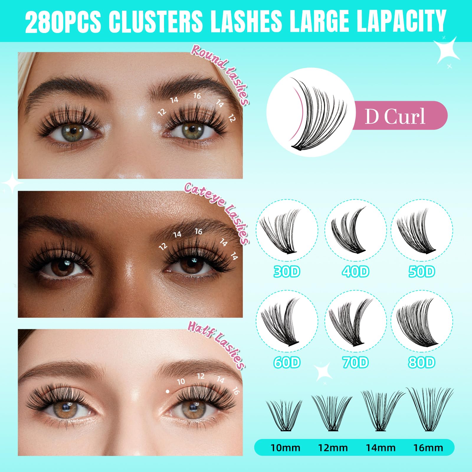 AMZGIRL 12mm clusters beside ruler to show length and natural proportion advantage