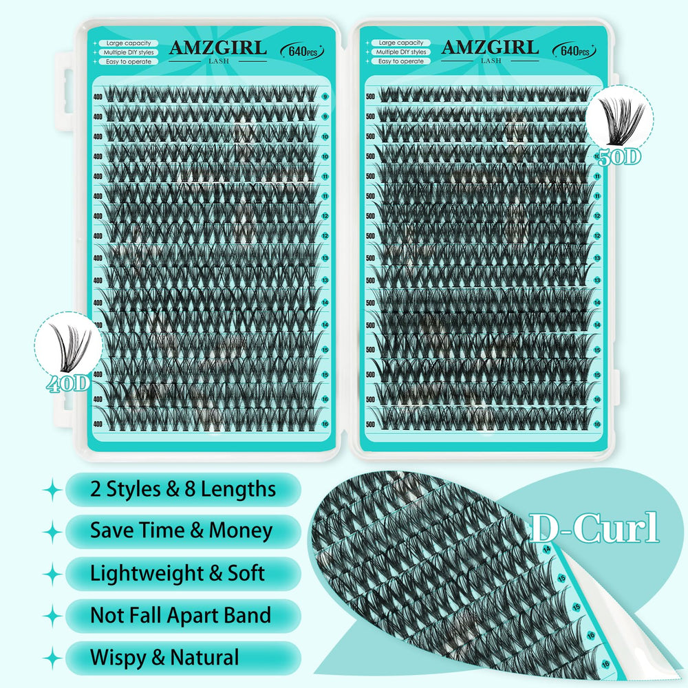 AMZGIRL LASH 40D-50D cluster lashes 9-16mm for customizable looks.