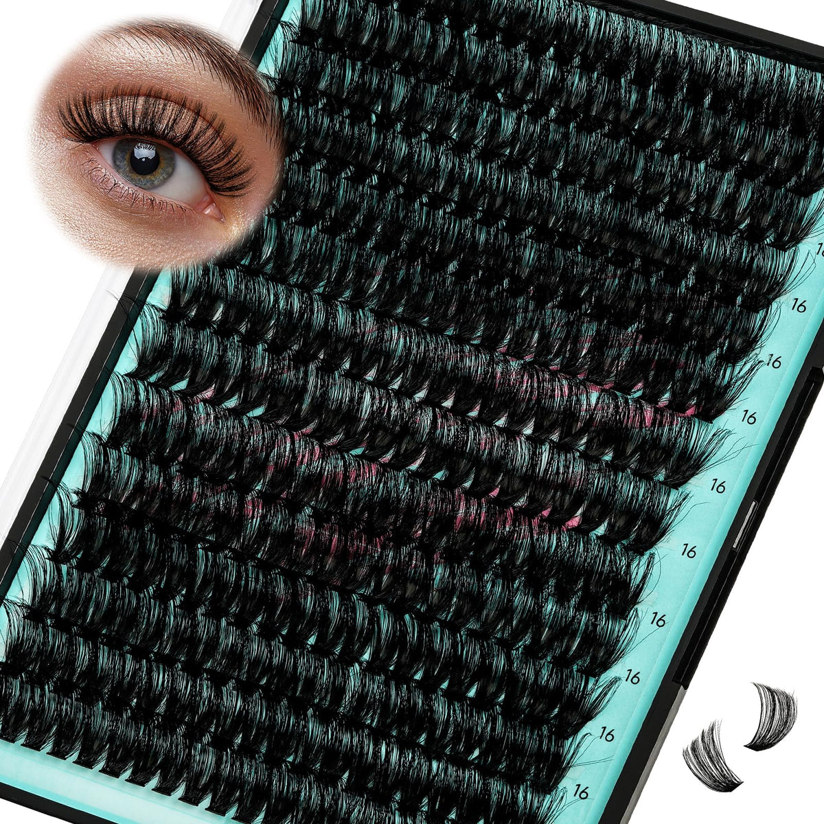 AMZGIRL tray front view showing 280 wispy 16mm clusters for quick volume