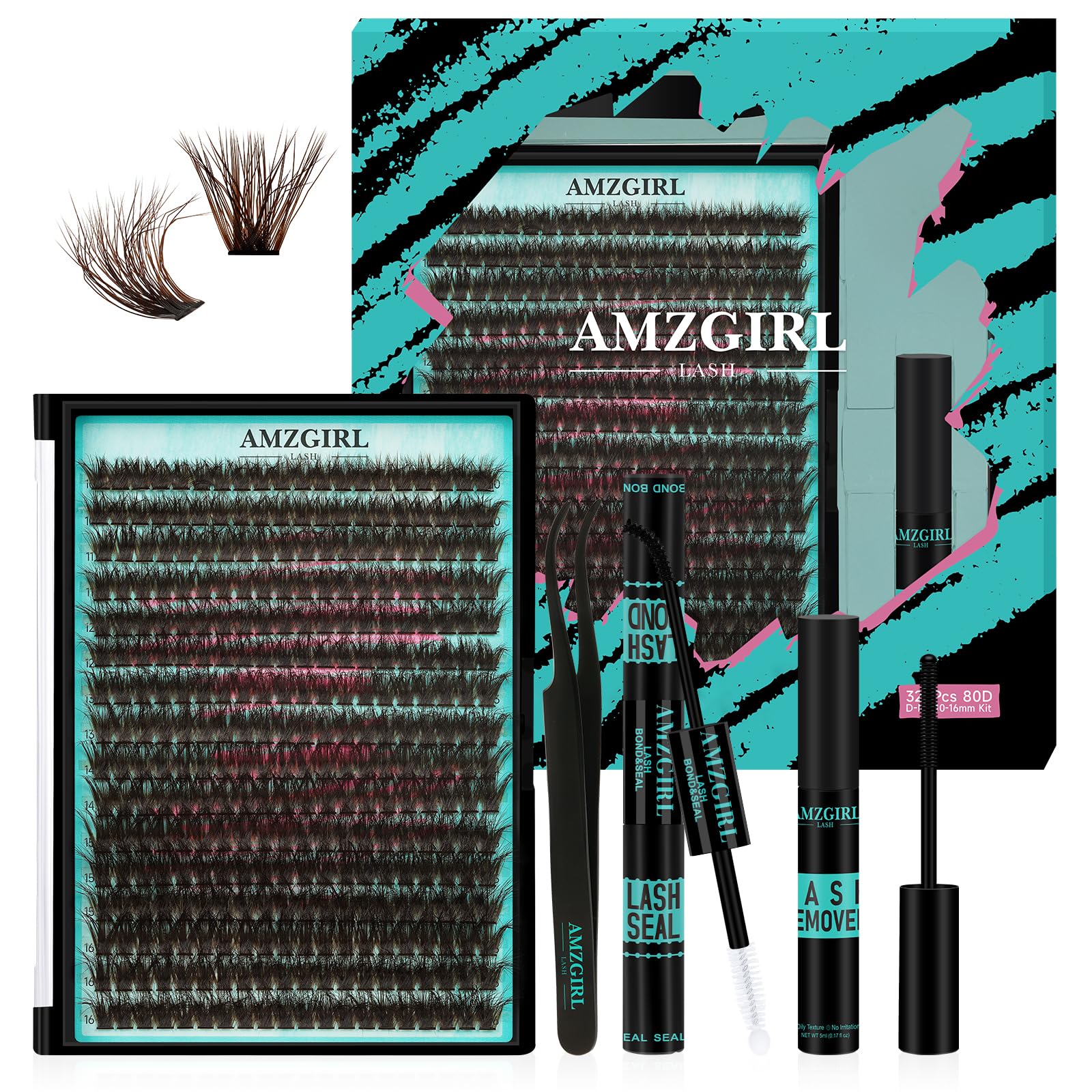 AMZGIRL LASH brown lash clusters 320pcs 80D for natural at-home look