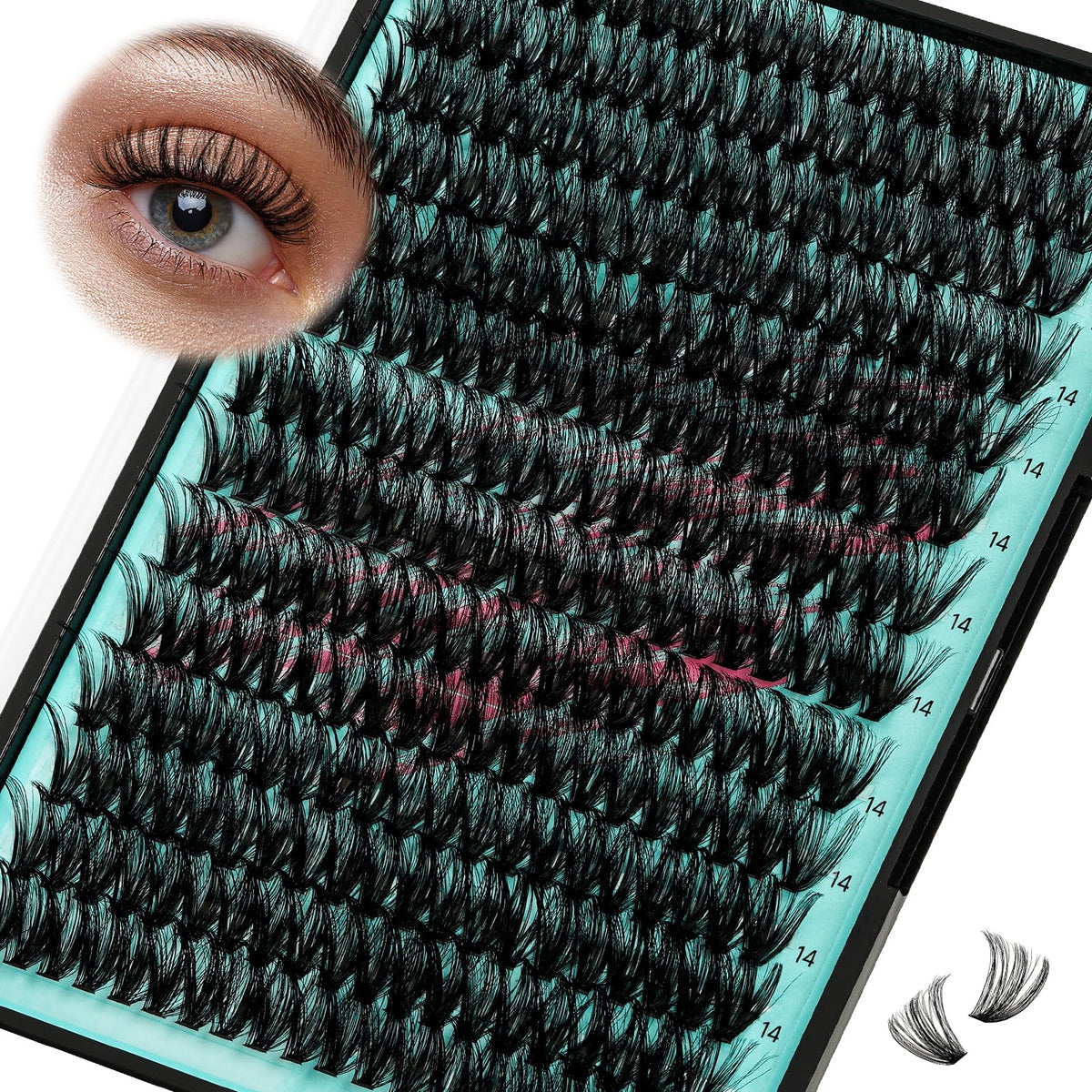 AMZGIRL front packaging showing tray of 70D 14mm clusters for easy application and volume