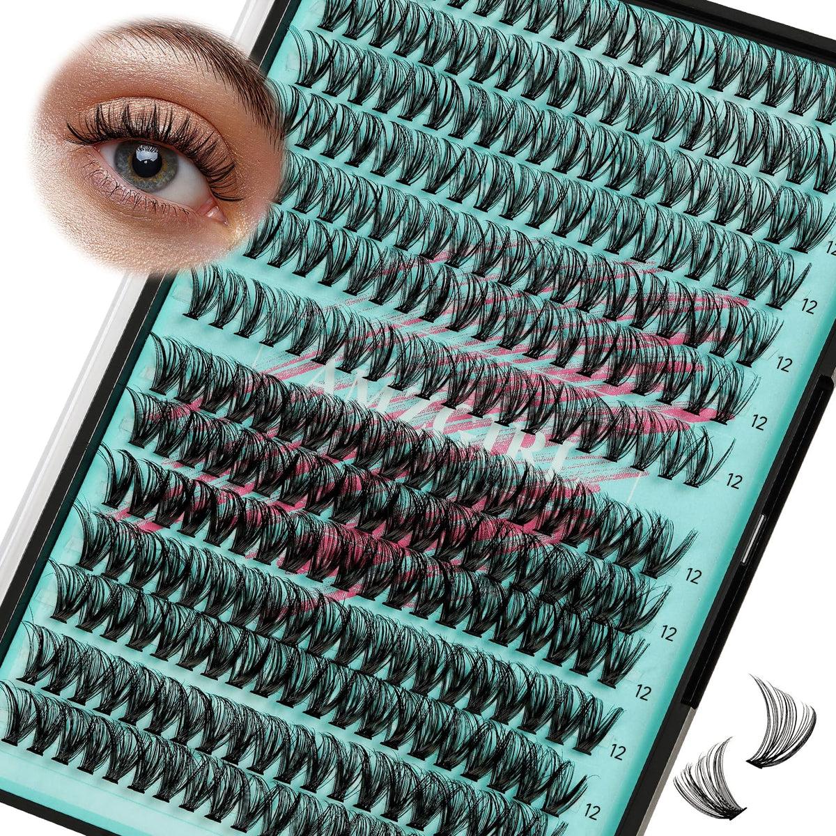 AMZGIRL tray front view showing 280 lash clusters for quick application and convenience