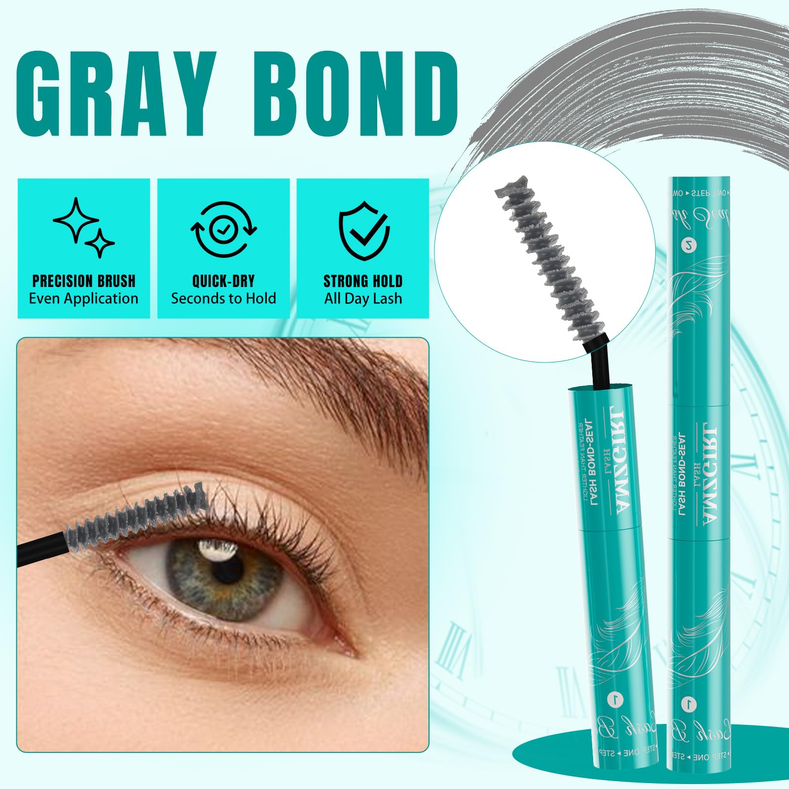 AMZGIRL LASH application closeup on eyelid, precise bond for long-lasting wear