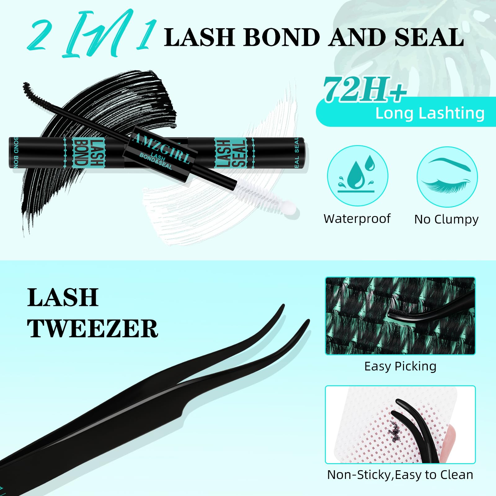 AMZGIRL LASH applicator and bond bottle displayed for precise placement and secure hold
