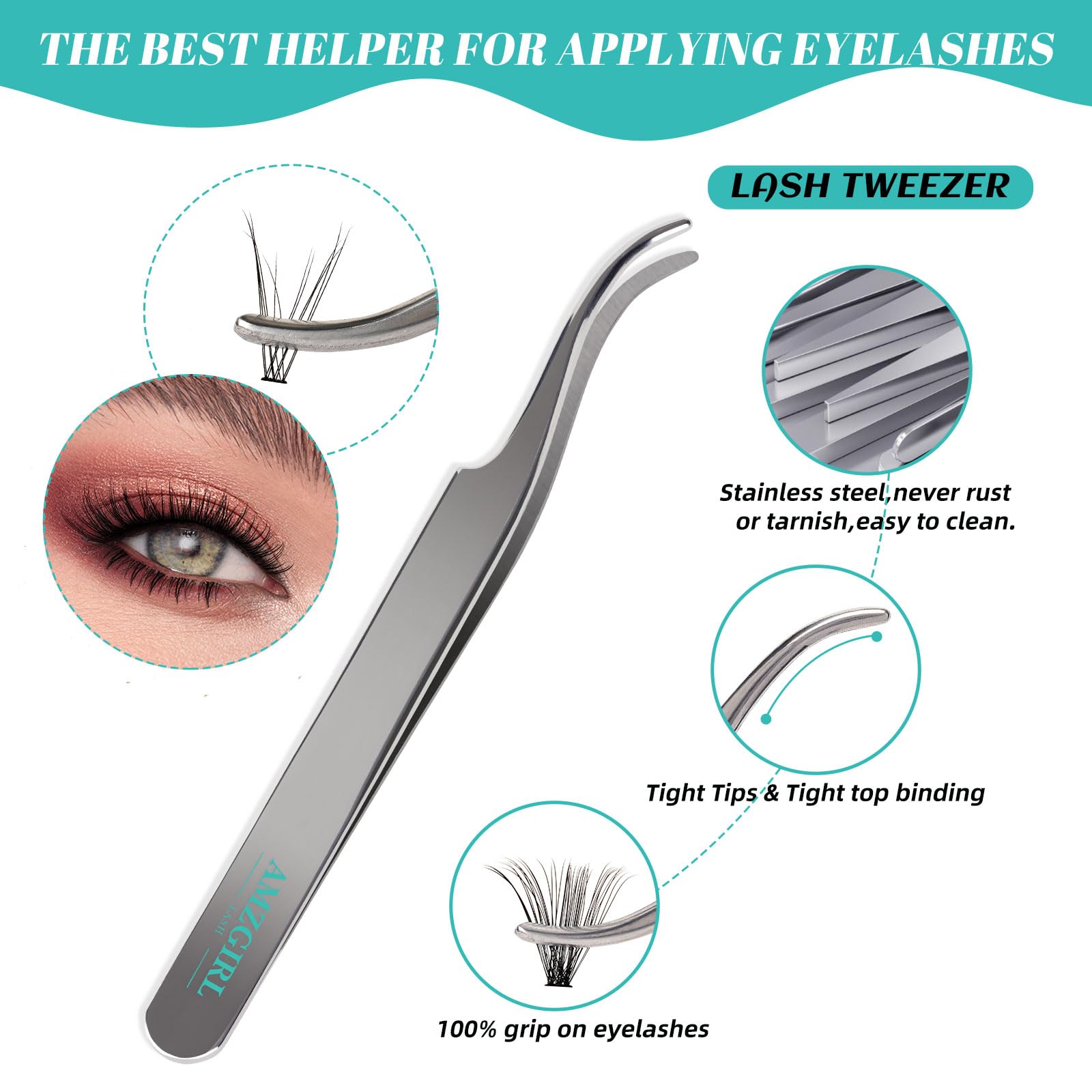 AMZGIRL LASH applicator and tweezers detail for precise placement