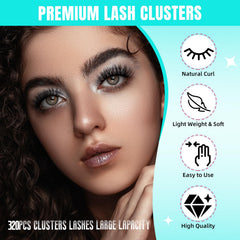 AMZGIRL LASH close-up of 320 mixed-length D curl clusters for easy selection