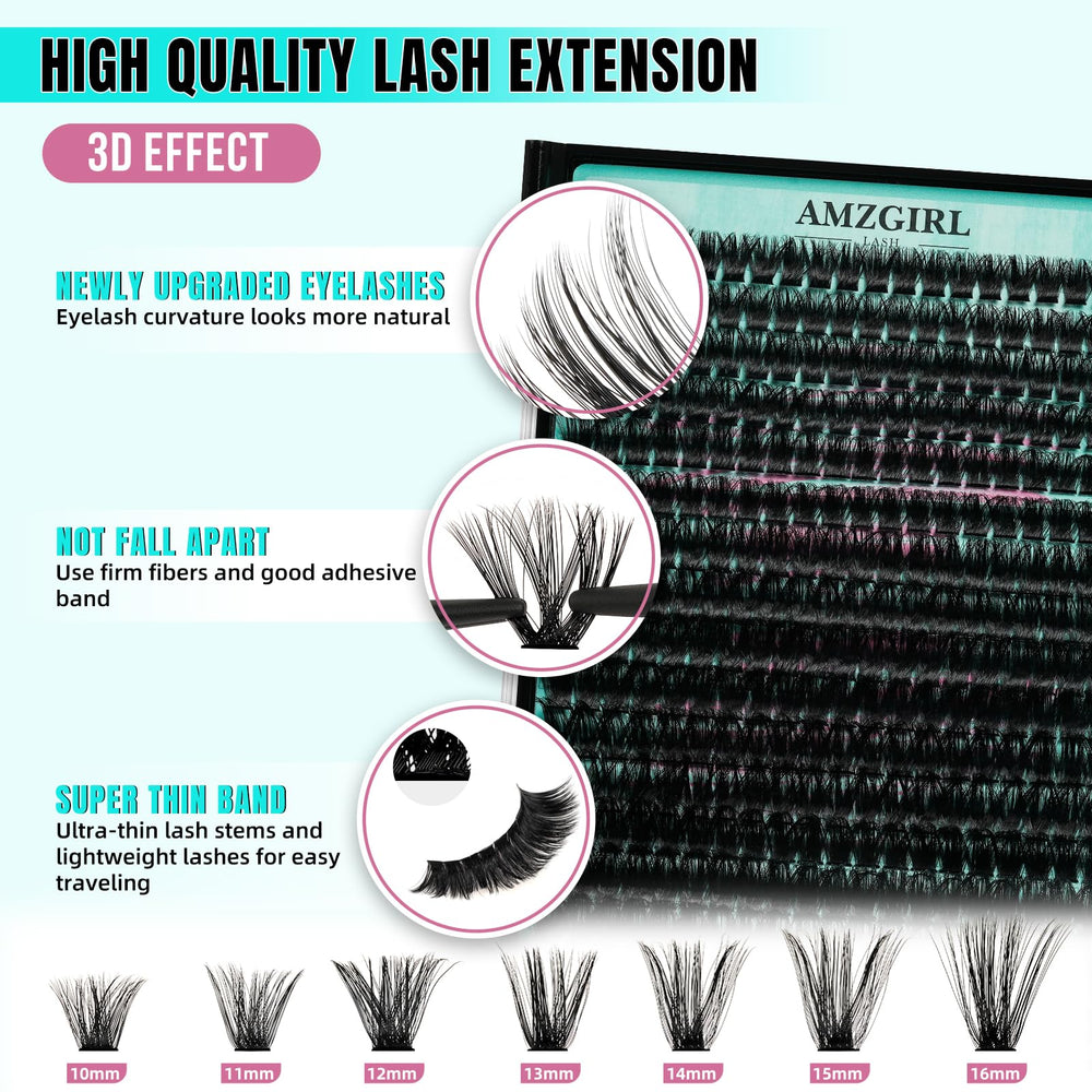 AMZGIRL LASH close-up of cluster bases highlighting secure adhesion