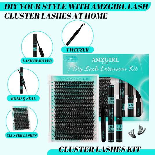 AMZGIRL LASH 50D clusters with mixed 9-16mm for versatile looks.