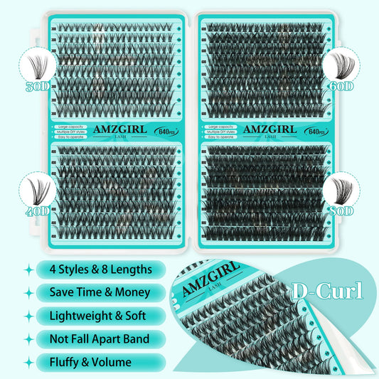 AMZGIRL LASH lash clusters kit 4-lengths 30D-80D offers customizable looks for different occasions.