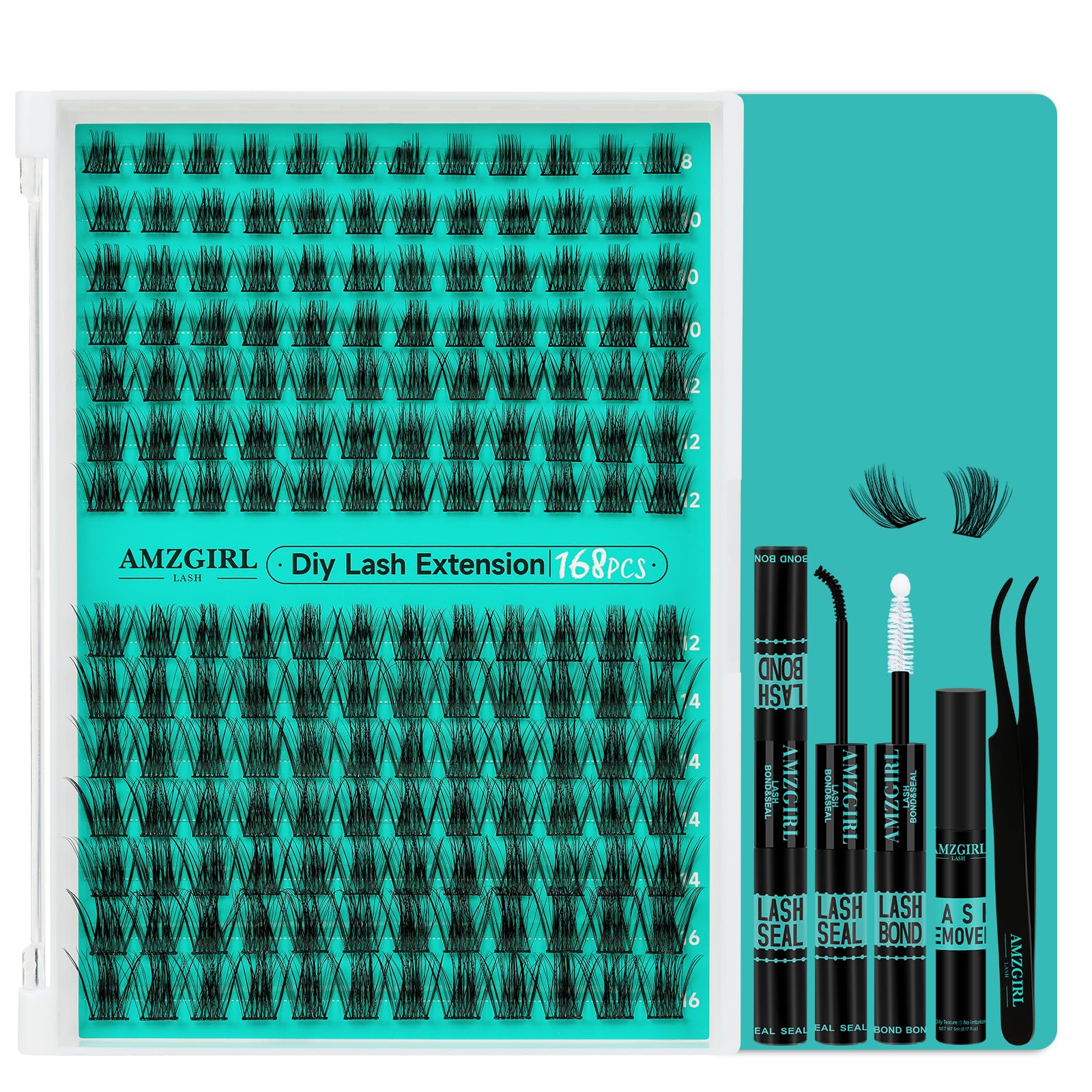 AMZGIRL LASH extension kit contents for DIY lash styling and convenient all-in-one setup.