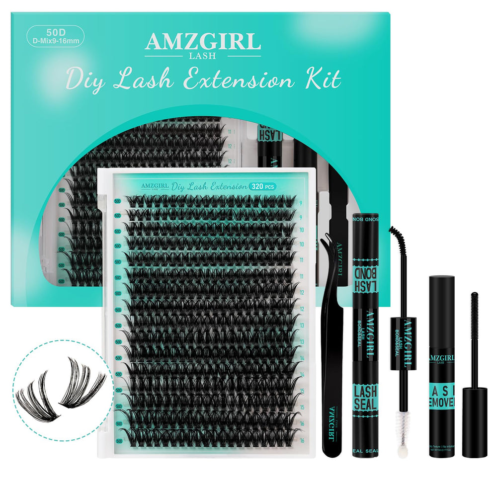 AMZGIRL LASH front packaging showing complete 320pc kit and tools for convenient DIY
