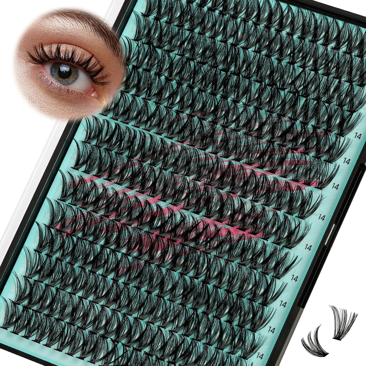 AMZGIRL LASH front tray showing 280 pre-made clusters and clear organization for quick use