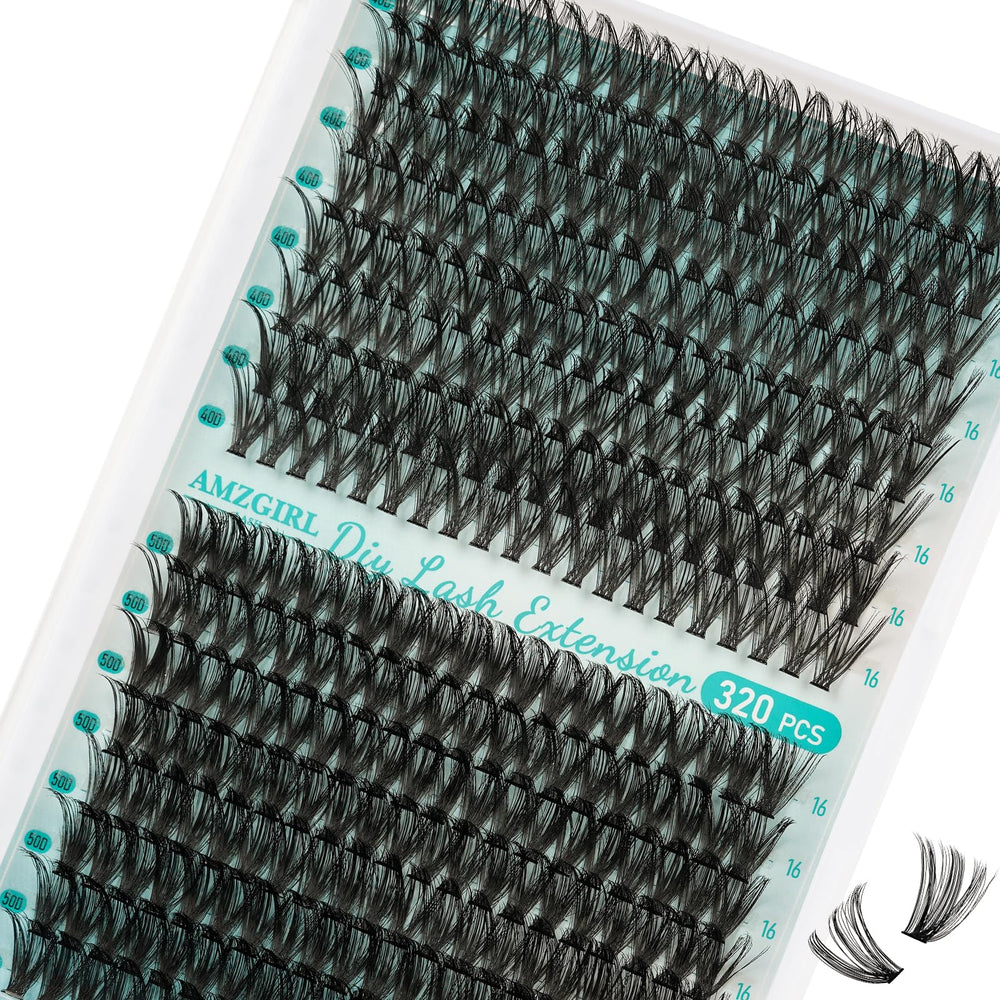 AMZGIRL LASH front tray showing 320 mixed D curl clusters for versatile styling