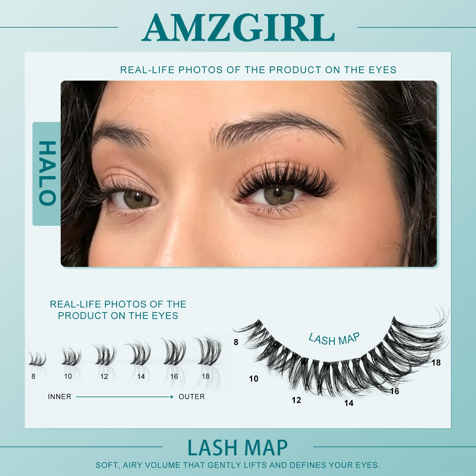 AMZGIRL LASH close-up of mixed-length clusters showing fluffy texture