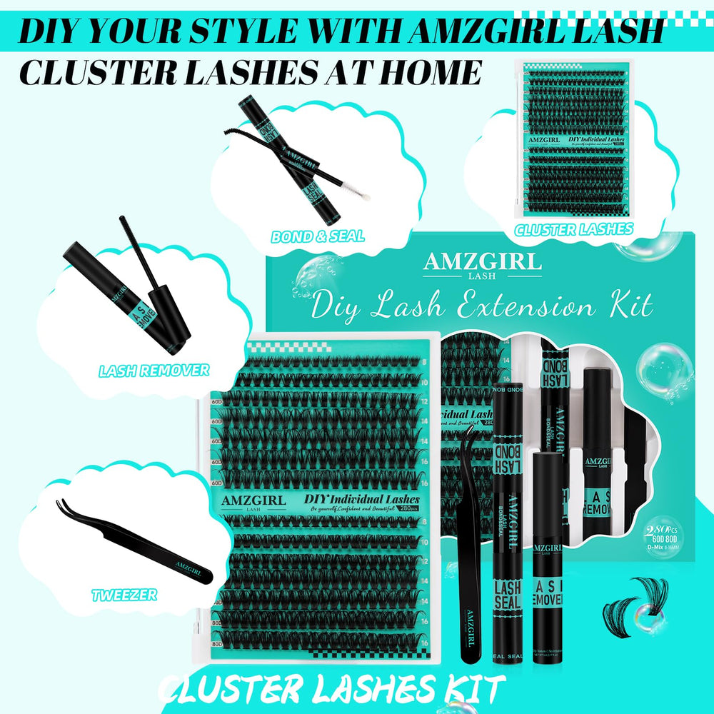 AMZGIRL LASH kit features mixed 60D and 80D lashes for versatile clusters