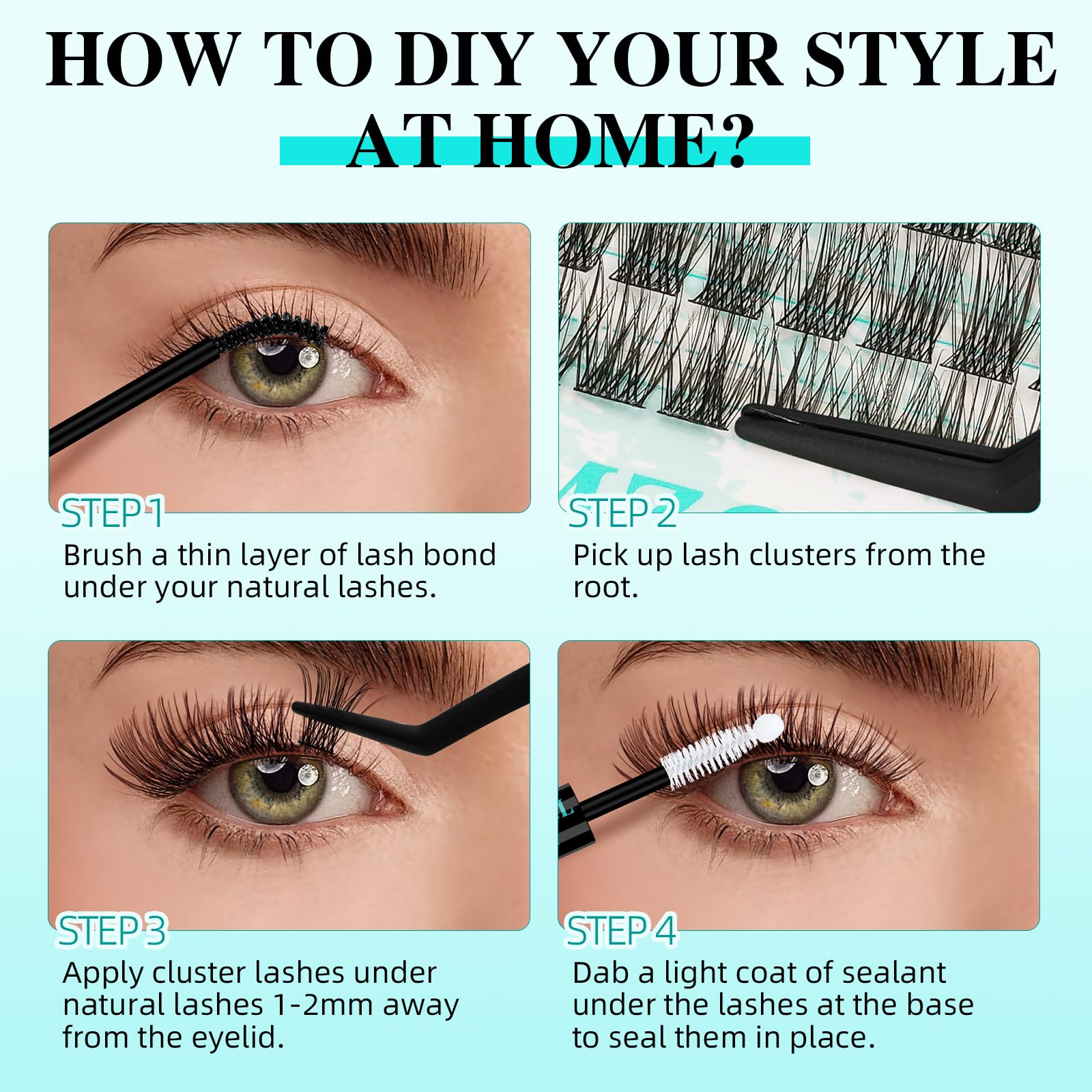AMZGIRL LASH length comparison scale illustrating 8–16mm options for styling