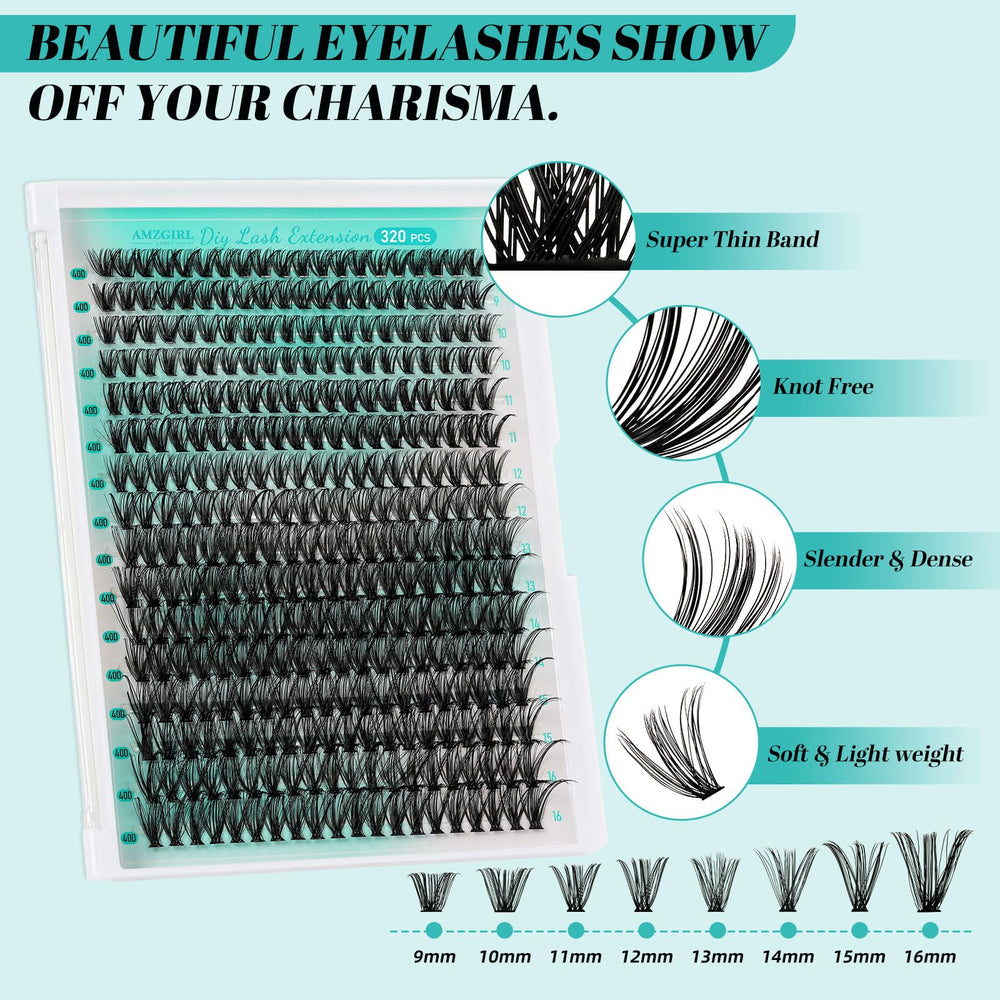 AMZGIRL LASH mixed 9–16mm lengths arranged to show variety and styling