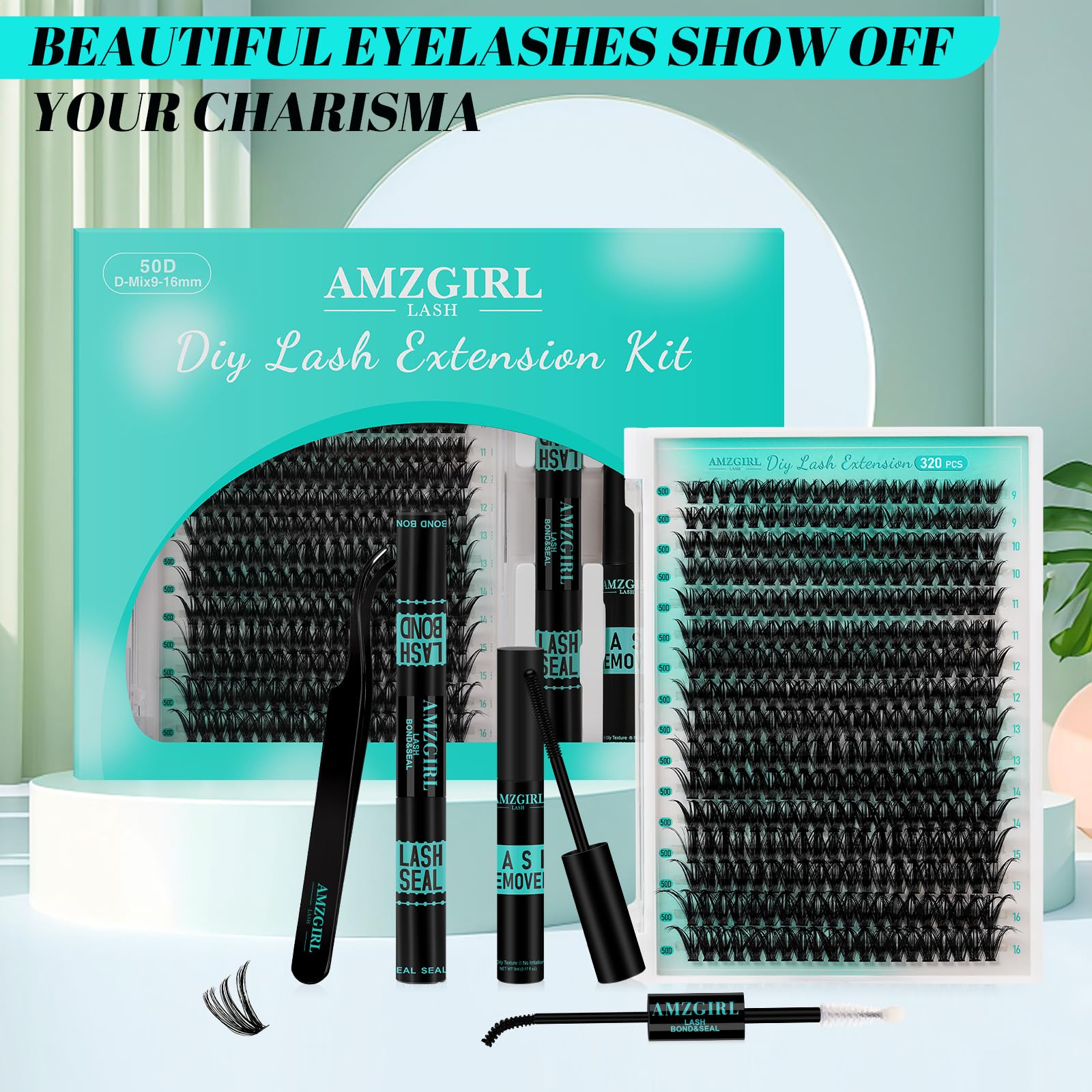 AMZGIRL LASH finished evening look on model showing dramatic lifted lashes