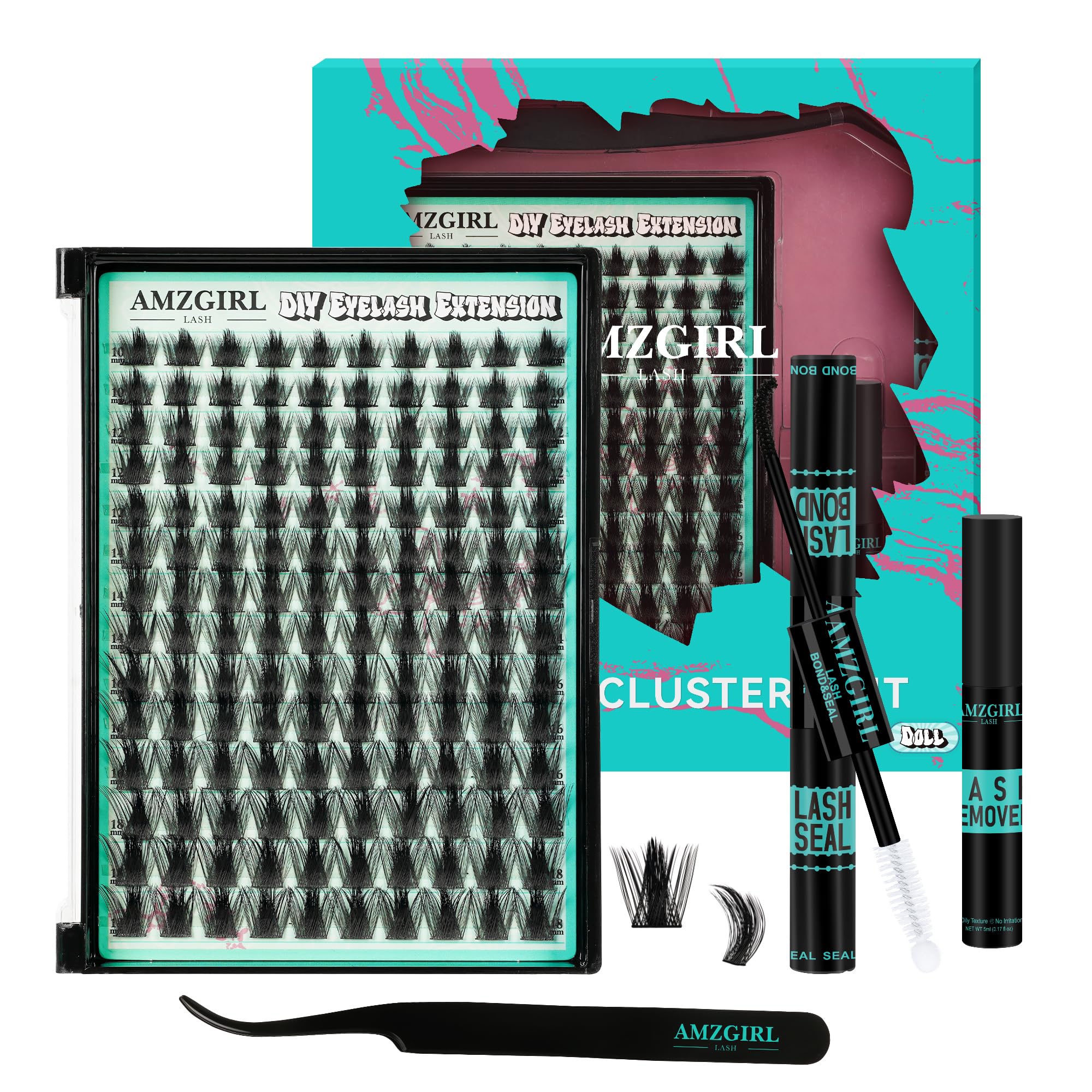 AMZGIRL LASH Manga Clusters Kit packaging shown for compact at-home glam.