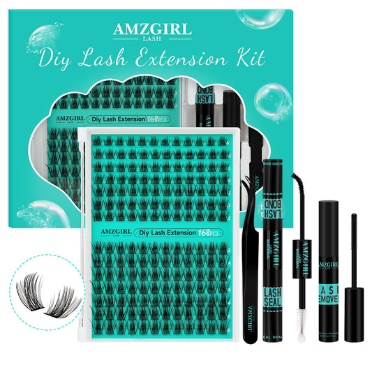 AMZGIRL LASH front packaging showing the full DIY cluster kit and benefits