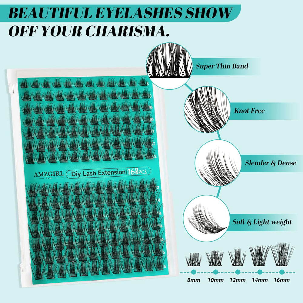 AMZGIRL LASH layout of mixed 8–16mm clusters for custom styling options