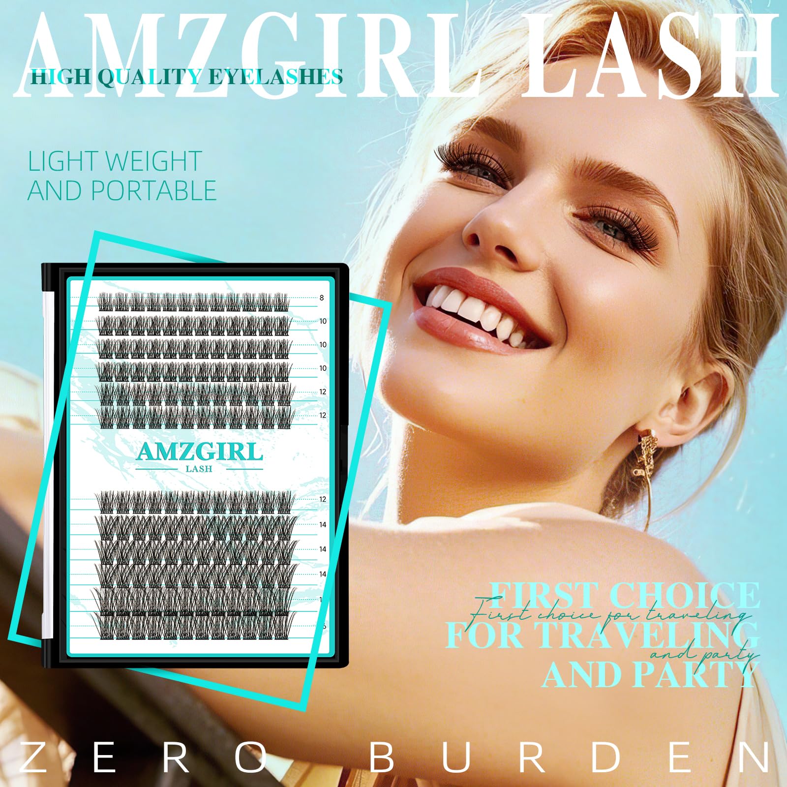 AMZGIRL LASH packaging and tray label showing organized storage and reusable tray