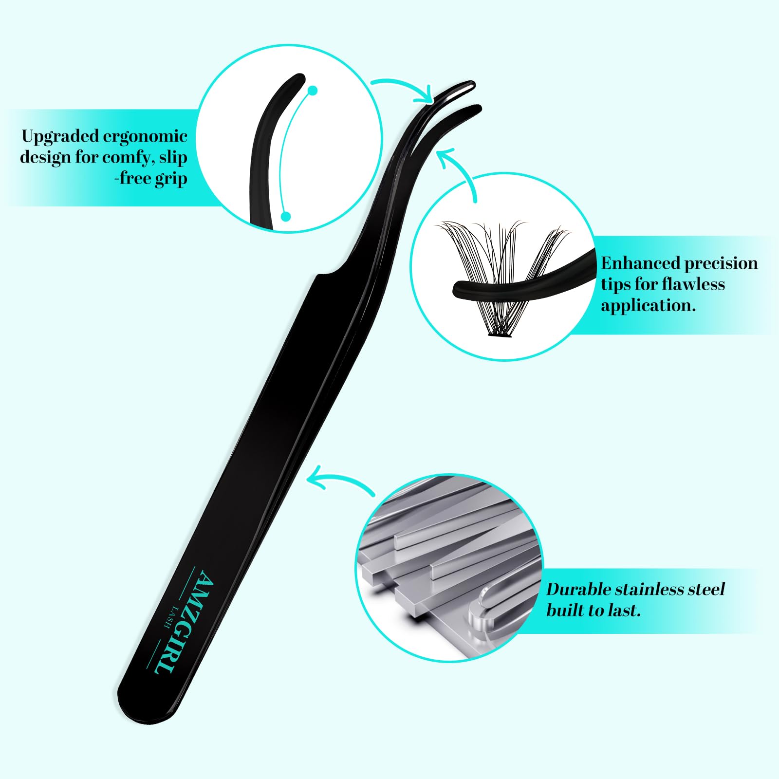 AMZGIRL LASH length comparison showing 9–16mm clusters for customized styling