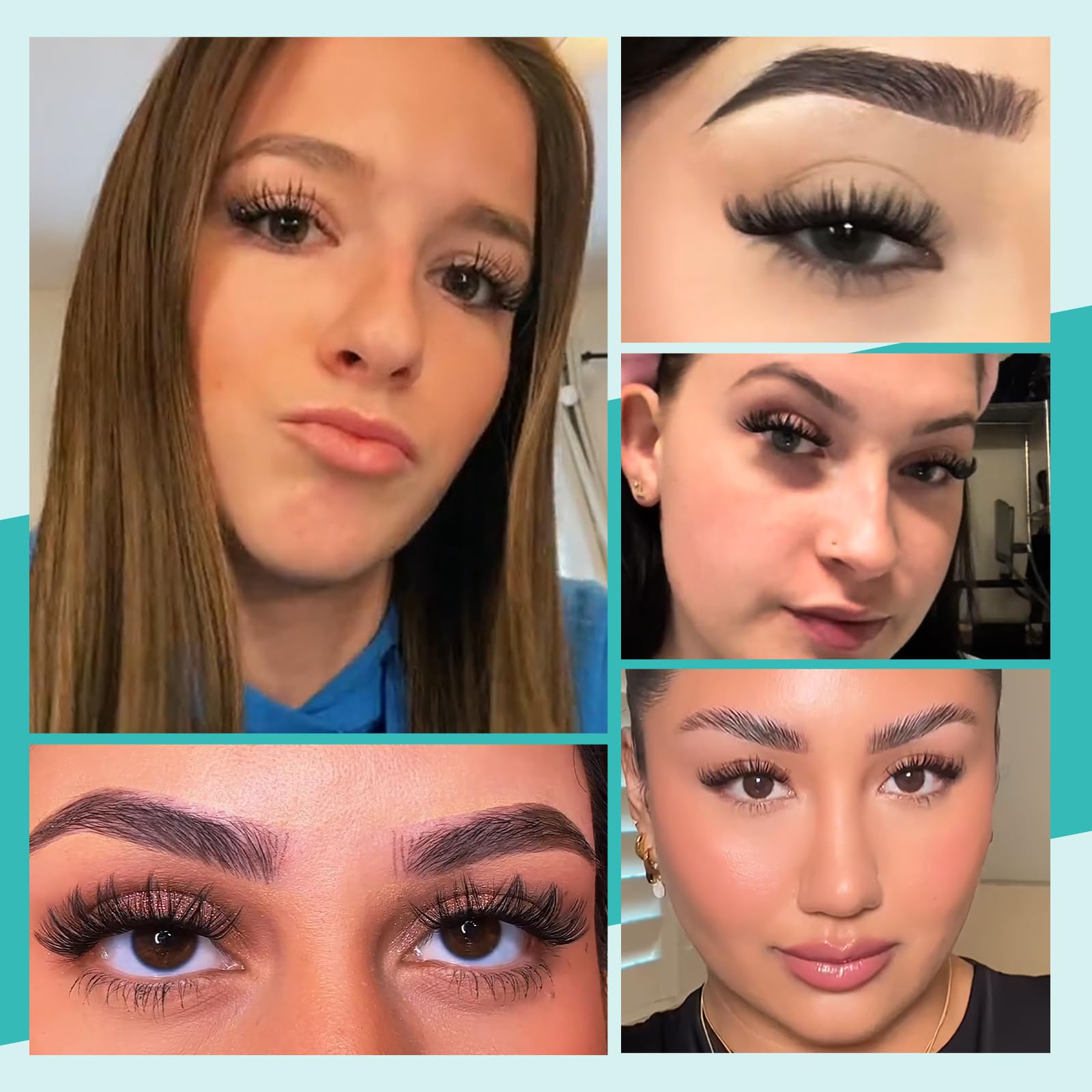 AMZGIRL LASH size comparison tray showing mixed 9–16mm cluster lengths