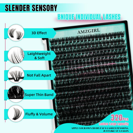 AMZGIRL LASH tray with 320 mixed-length clusters for easy selection