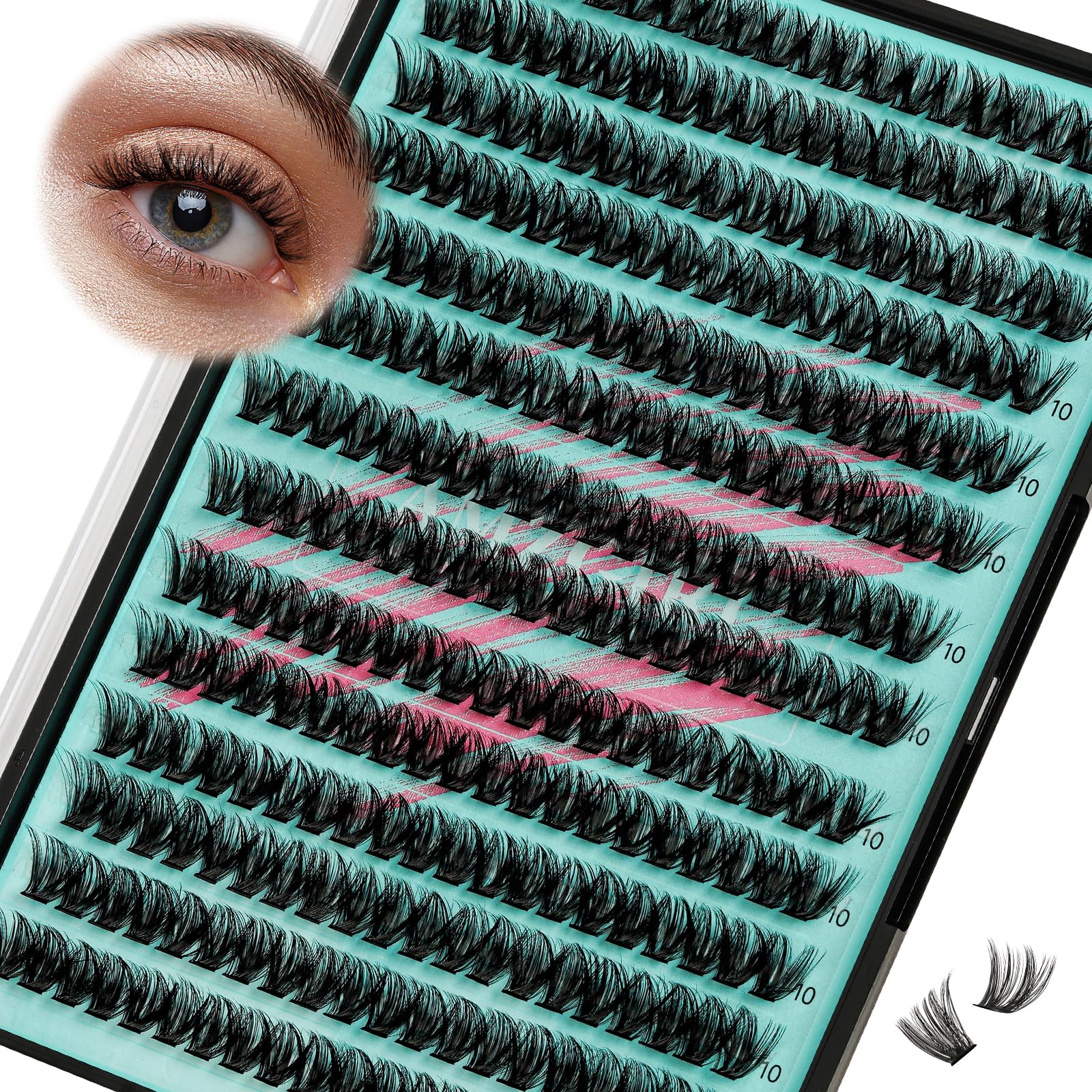 AMZGIRL LASH tray front view showing compact 280 cluster assortment and easy access