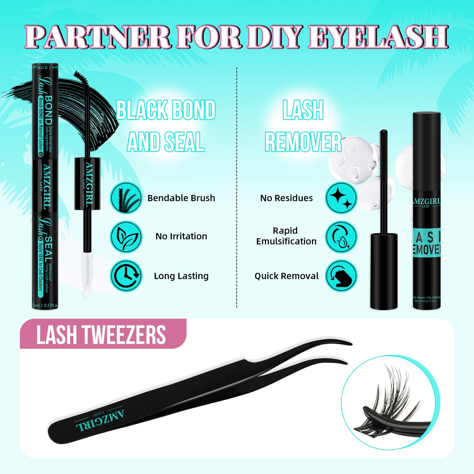 AMZGIRL precision tweezers and remover for safe lash handling