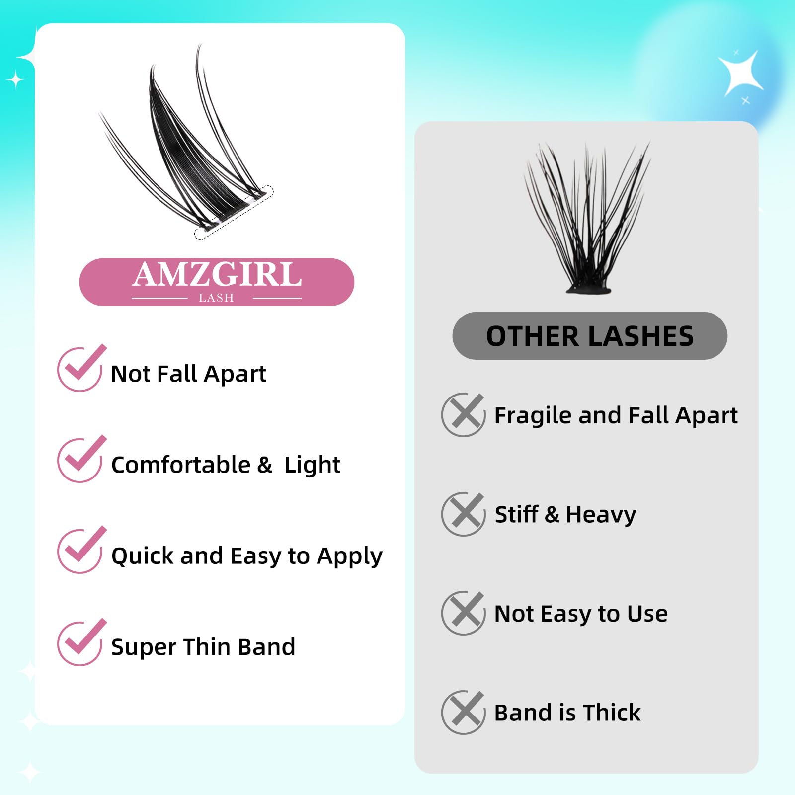 AMZGIRL LASH clusters beside mascara for scale showing compact, travel-friendly supply
