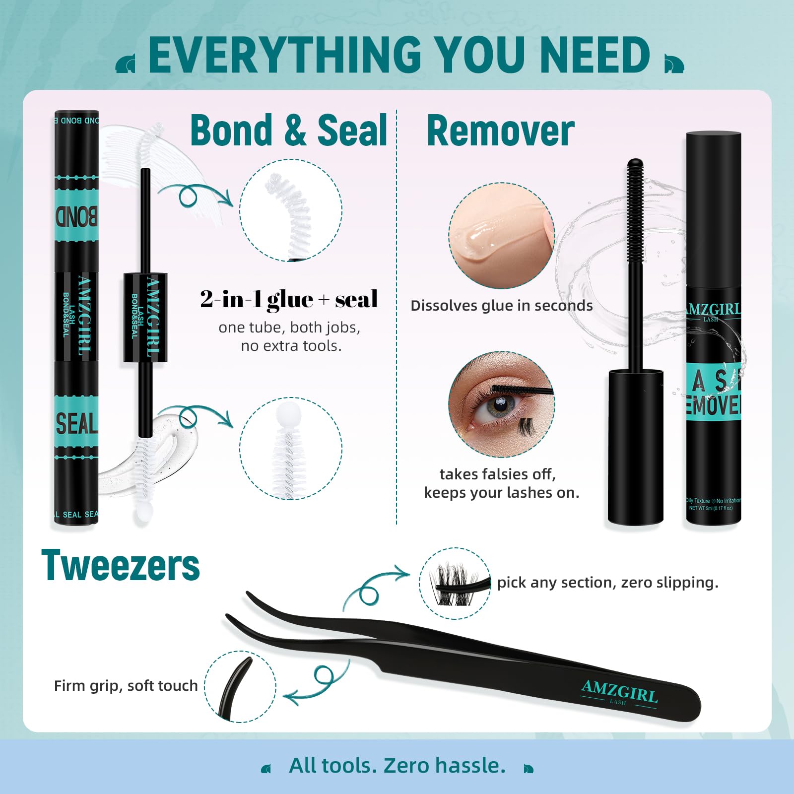 AMZGIRL LASH cluster application in hand for easy accurate use