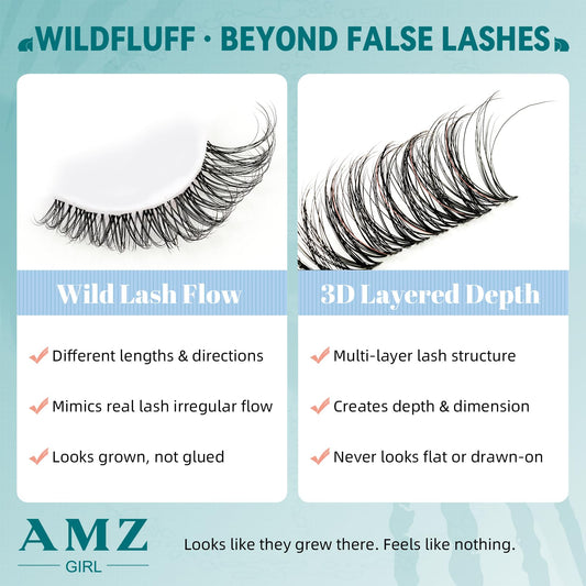 AMZGIRL WildFluff close-up of lash clusters highlighting airy texture and seamless blend