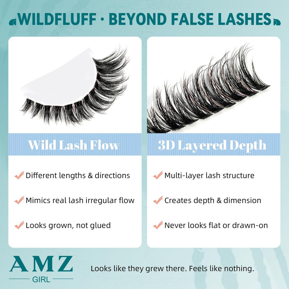 AMZGIRL LASH closeup of clusters highlighting airy textured fibers