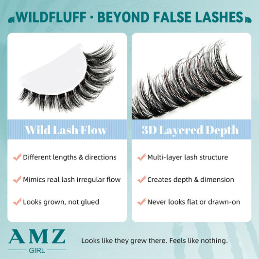 AMZGIRL LASH closeup of clusters highlighting airy textured fibers