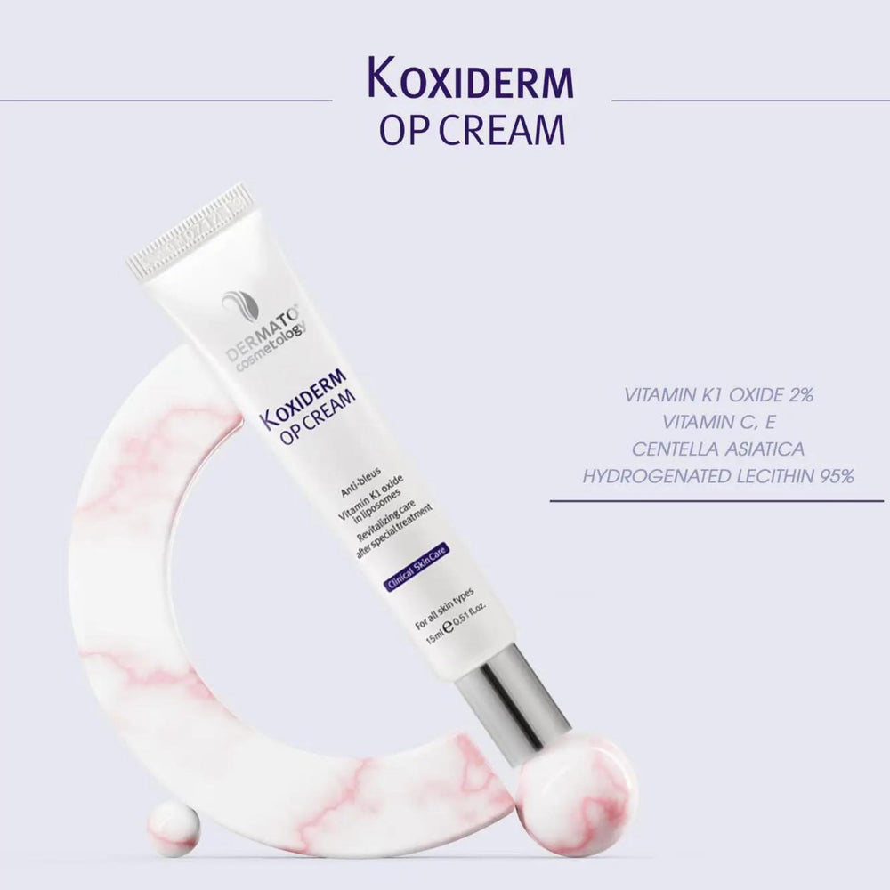 Anacis Vitamin K1 Oxiderm Cream supports bruise and discoloration recovery.
